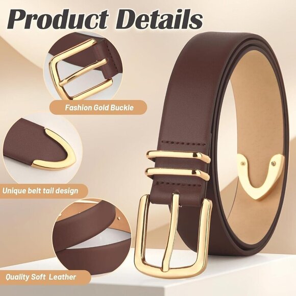 Women Belts Leather Jeans Pants with Gold Buckle Pack 2 Fashionable main image 6